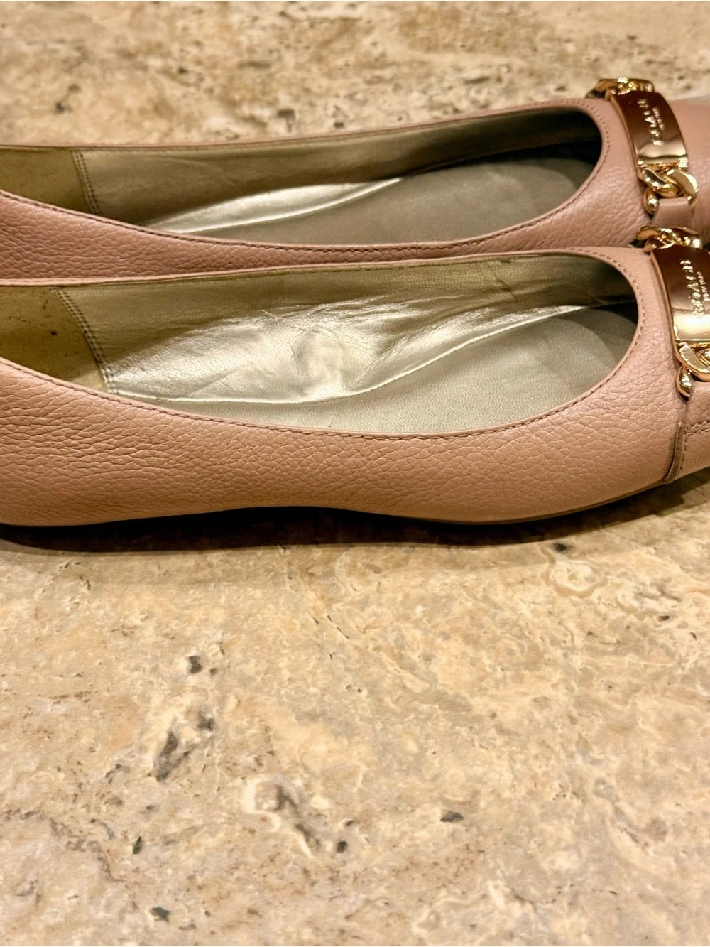 Coach Blush Pink Leather Ballet Flats with Gold Plaque